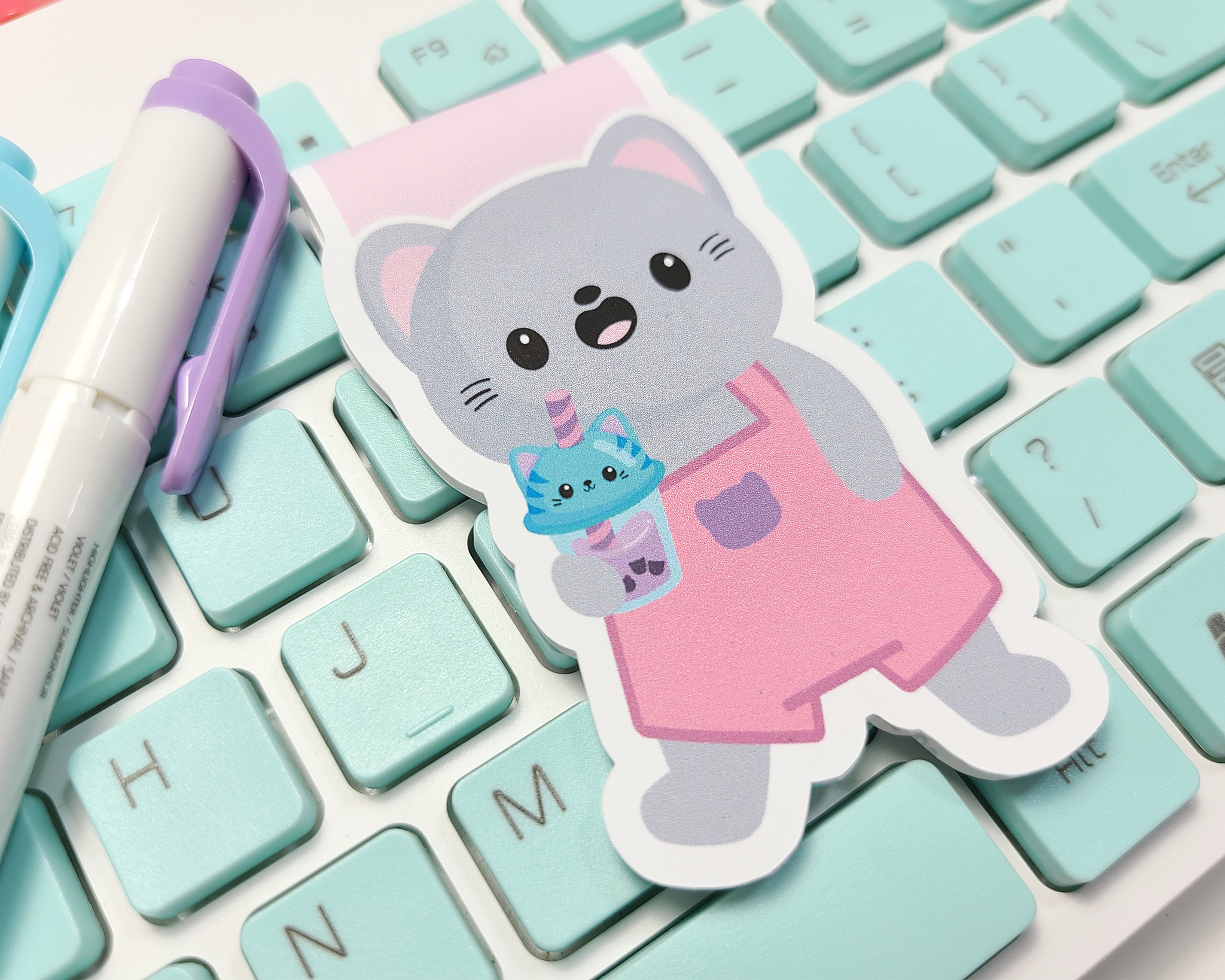 Boba Cat Drinking Magnetic Bookmark