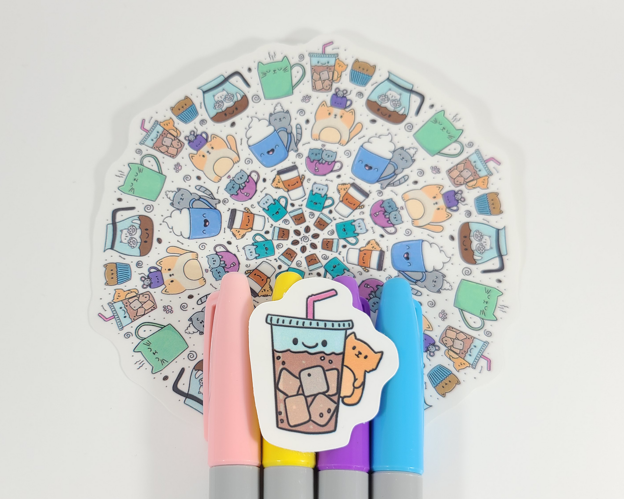 Cats & Coffee Mandala Sticker Set