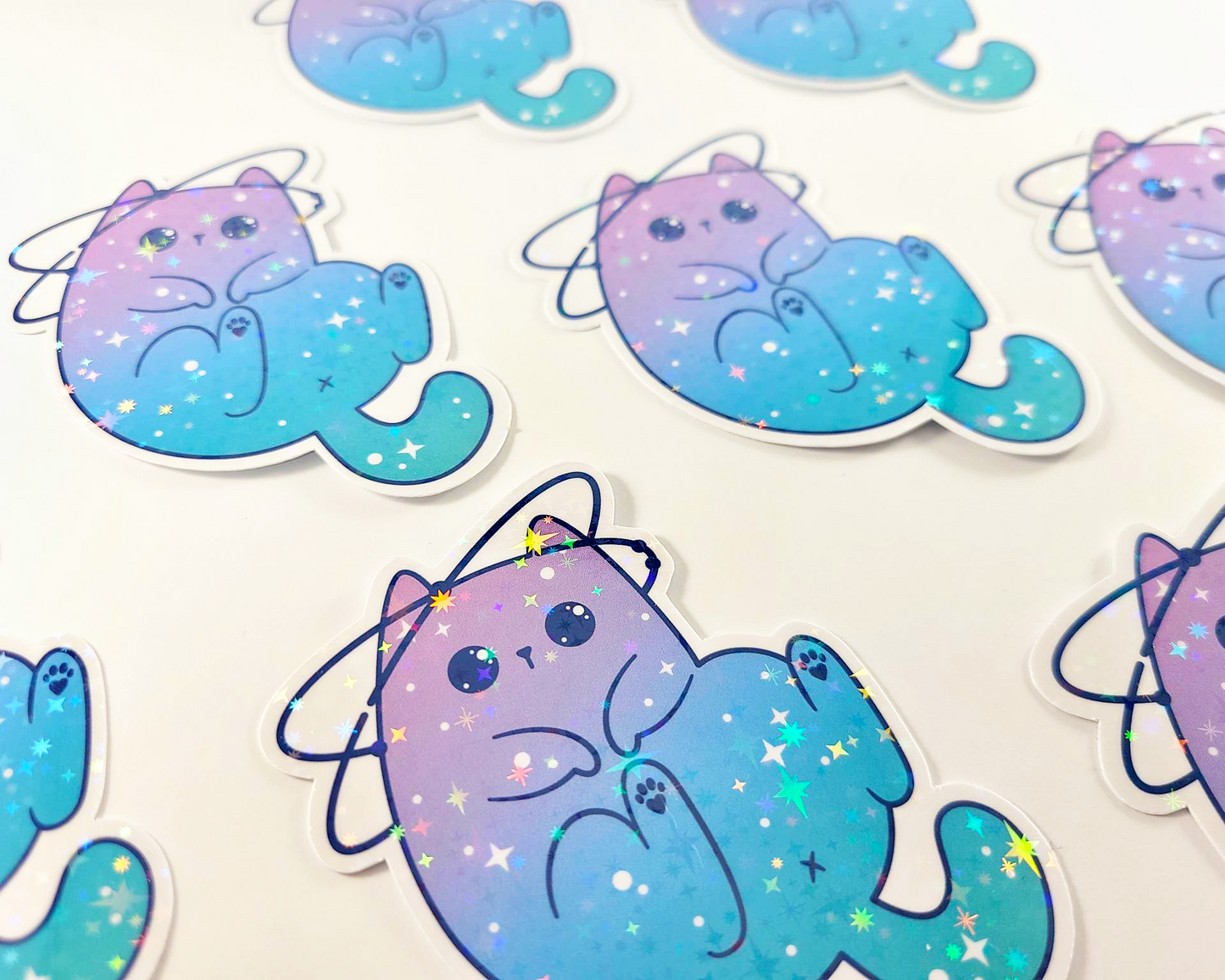 Cat Space Holographic Stars Sticker