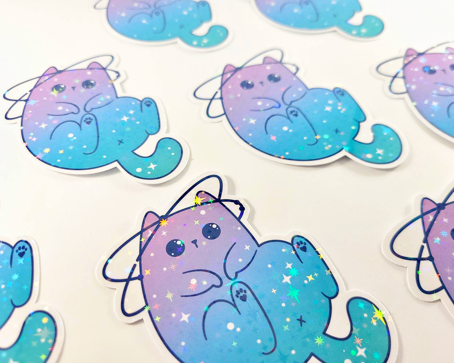 Cat Space Holographic Stars Sticker