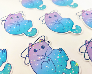 Cat Space Holographic Stars Sticker