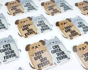 Dogs Kiss, Cats Check Flavor Sticker