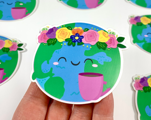 Earth With Coffee Sticker