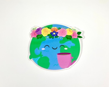 Earth With Coffee Sticker