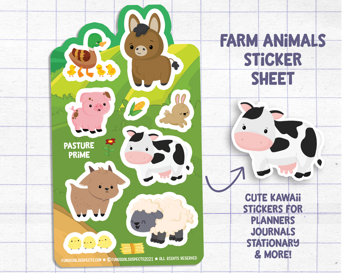 Farm Animals Sticker Sheet FunUsualSuspects