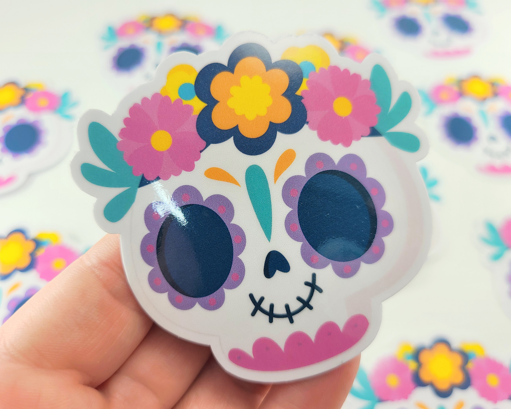 Day of the Dead Skull with Flowers Sticker