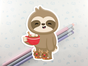 Sloth with Reindeer Slippers Sticker